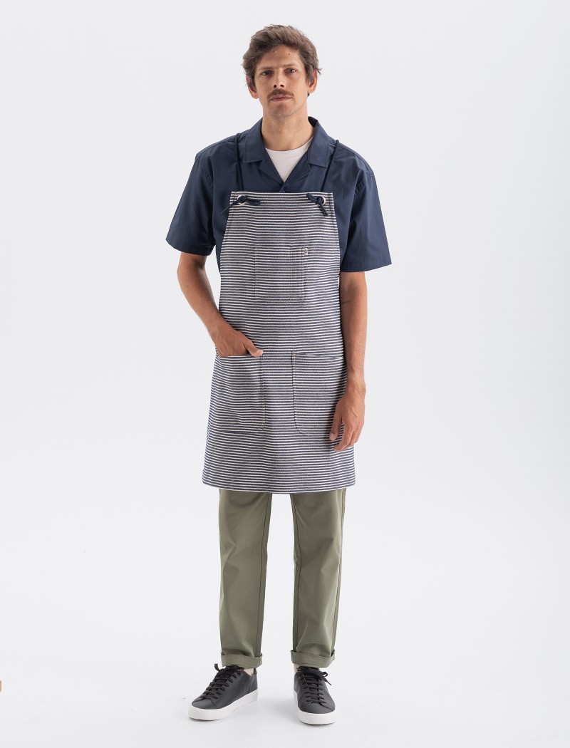 Delantal de rayas azules cruzado para camareros Delantal Kab Striped