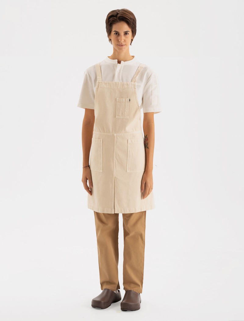 Delantal bakery ecru Delantal bakery ecru de peto con cintas cruzadas