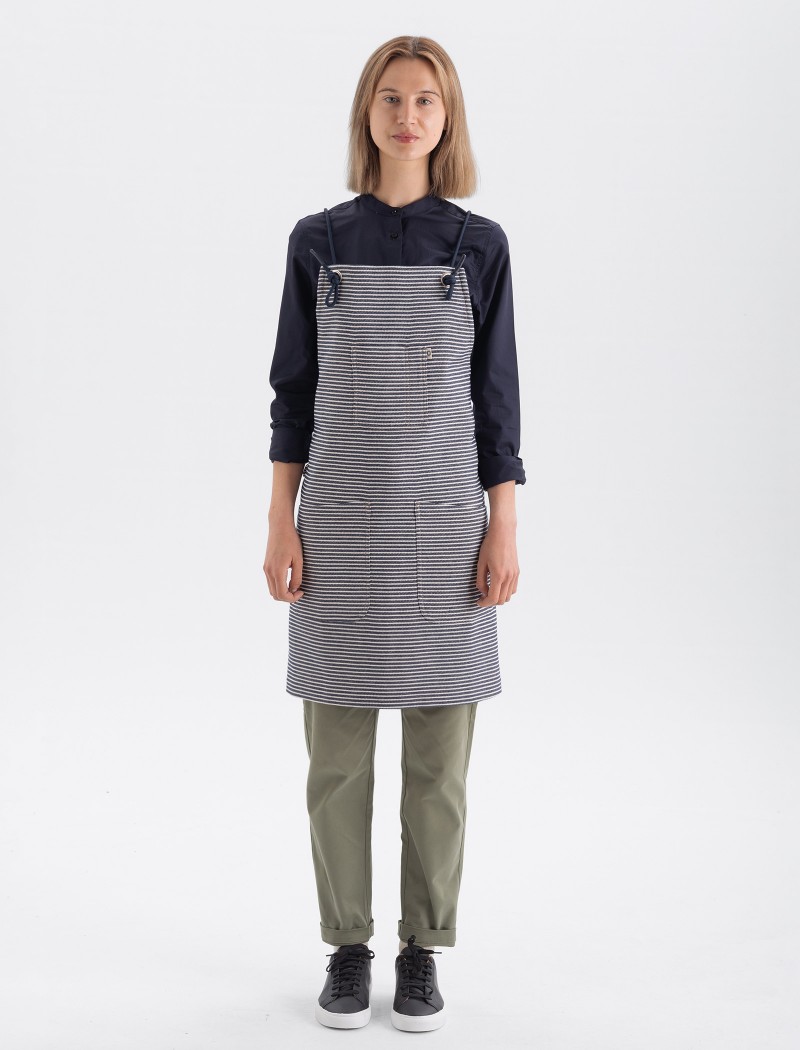 Delantal de rayas azules cruzado para camareras Delantal Kab Striped