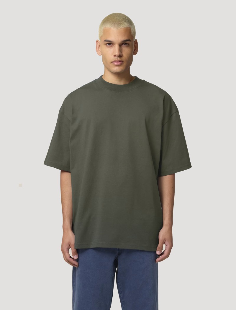 Oversized Unisex T-Shirt Khaki Oversized T-Shirt in Khaki aus Bio-Baumwolle für Arbeitskleidung
