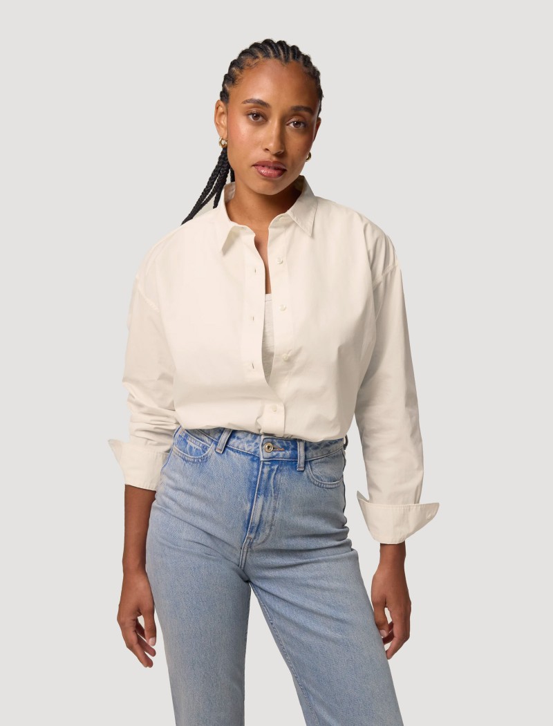 Camisa de popelín ligera crema mujer Camisa de popelín ligera crema mujer