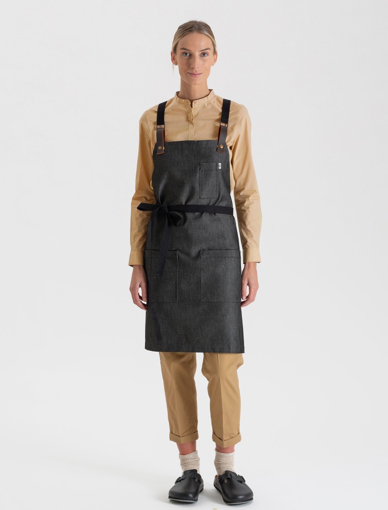 Delantal denim negro cruzado a la espalda Delantal denim negro cruzado a la espalda