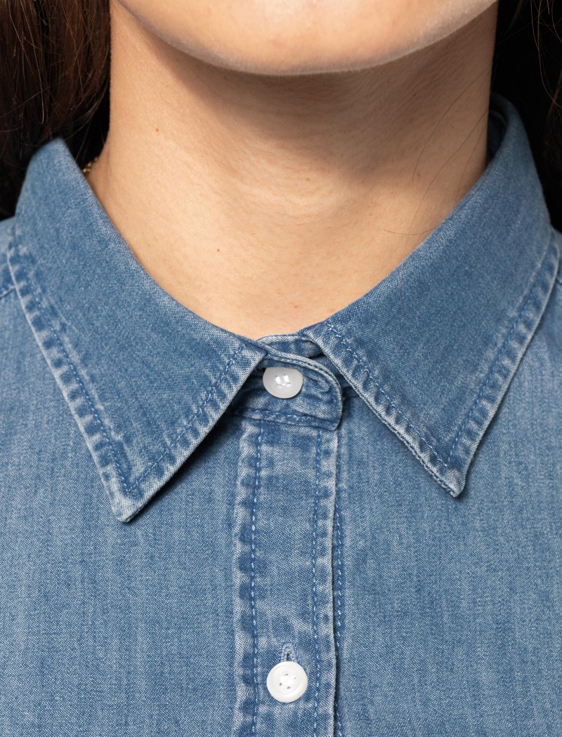 estela denim mujer azul caro 3 Cuello camisa vaquera