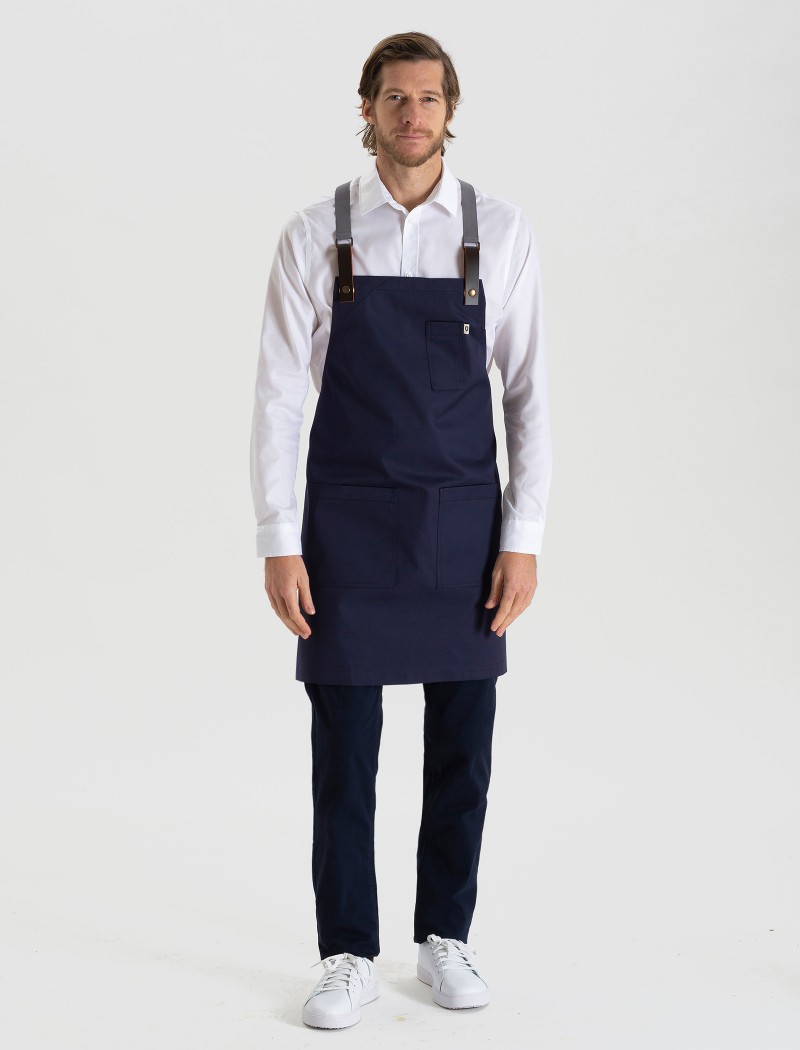 Delantal azul cruzado a la espalda Delantal azul cruzado a la espalda