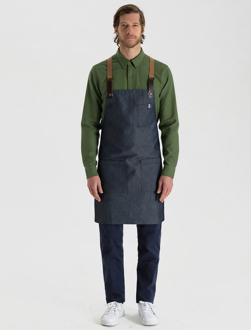 Delantal denim azul cruzado a la espalda Delantal denim azul cruzado a la espalda