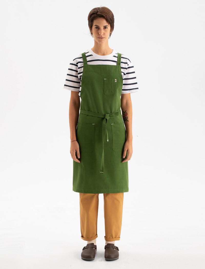 Delantal verde de algodón orgánico con textura efecto lino Delantal Essential Garden