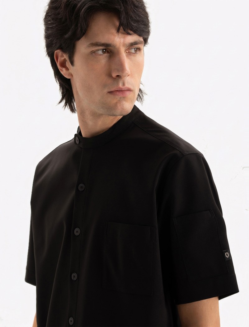 Camisa chef negra Camisa chef negra con botones y cuello mao