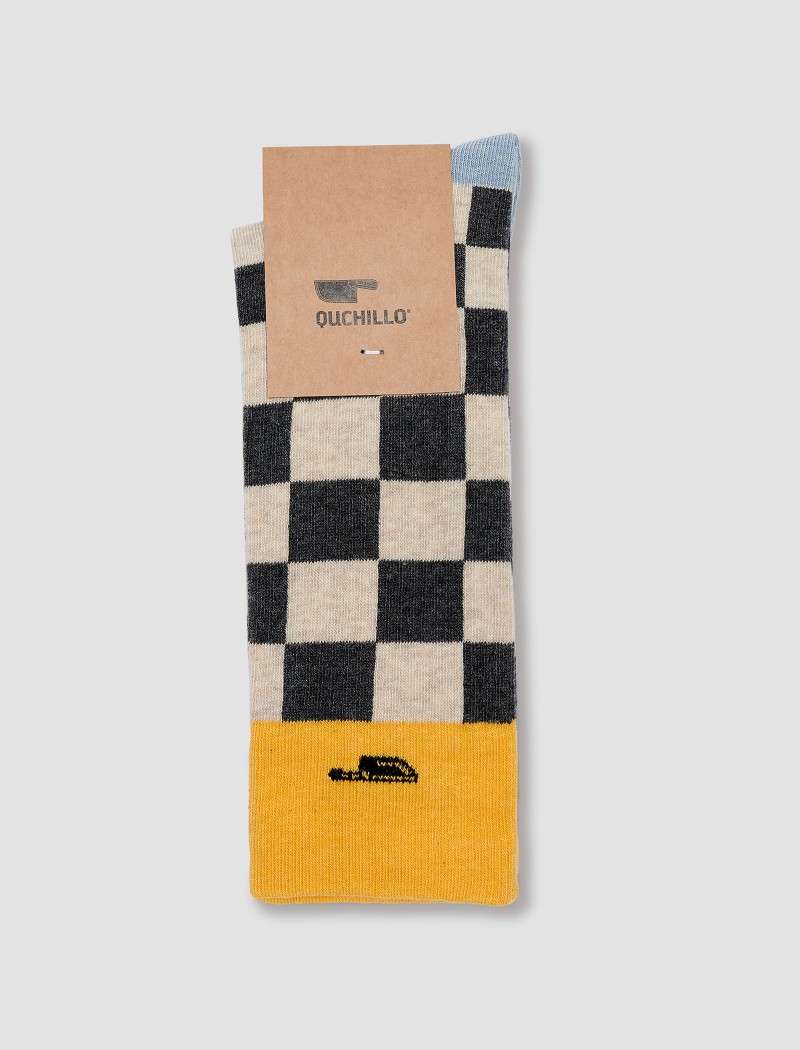 Calcecines check Ecru-3 Calcetines Check Ecru