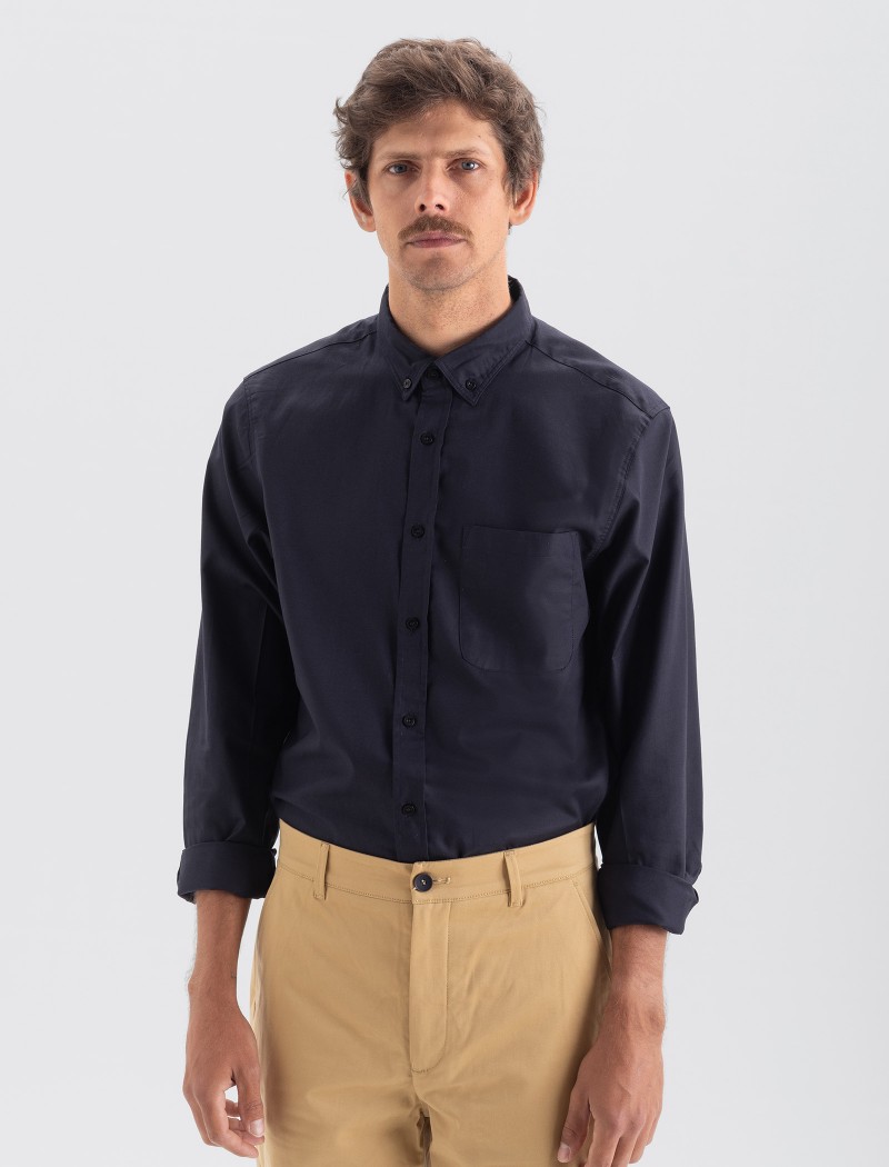 Camisa Oxford hombre Navy de Algodón Orgánico Camisa Oxford hombre Navy de Algodón Orgánico
