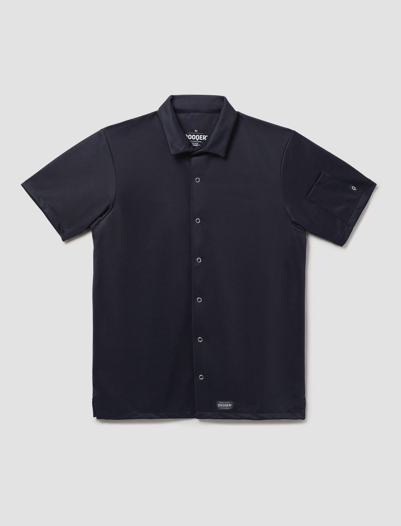 Camisa de chef navy manga corta de punto Camisa Square Noirblue
