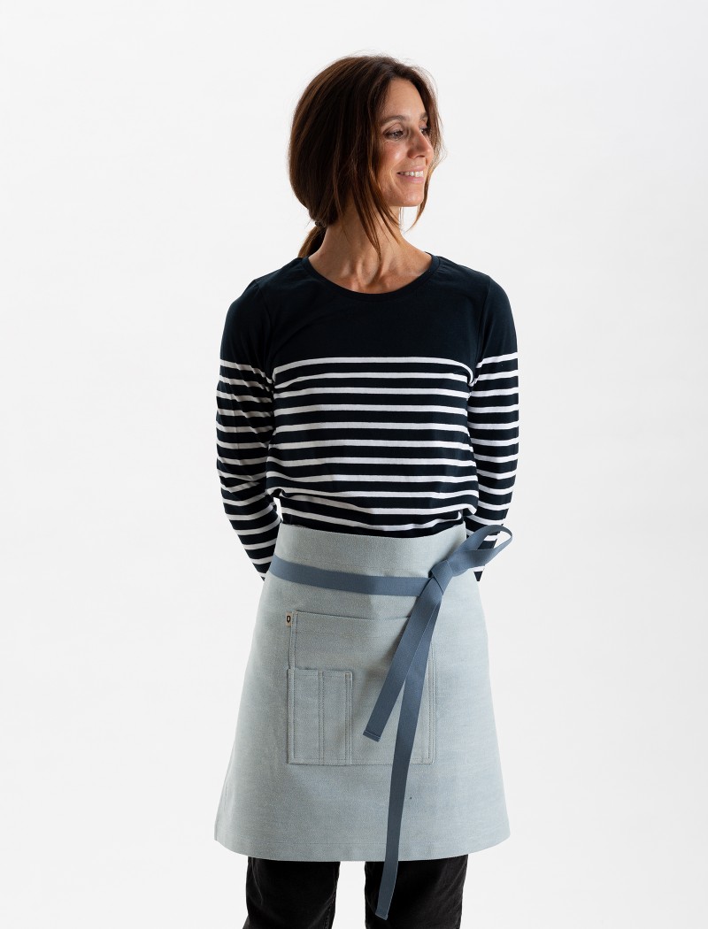 Camiseta de mujer de manga larga y cuello redondo con rayas azules y blancas Camiseta de mujer de manga larga y cuello redondo con rayas azules y blancas