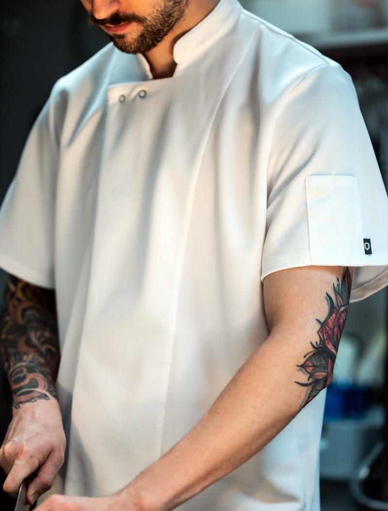 Chaquetilla de cocinero ligera y traspirable Chaquetilla de cocinero antimanchas blanca