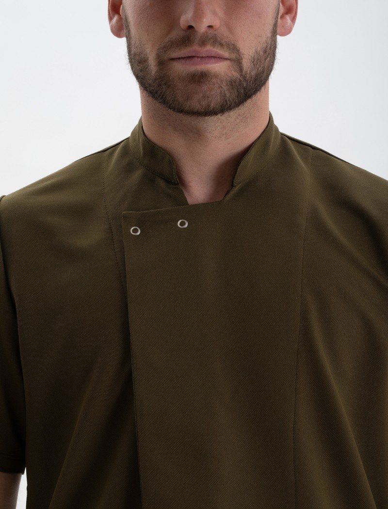 Chaquetilla cocinero verde army delantera Chaquetilla cocinero verde army delantera