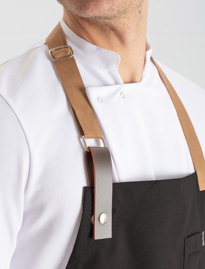 Detalle cuero delantal cocina Detalle de cuero de delantal de cocinero negro