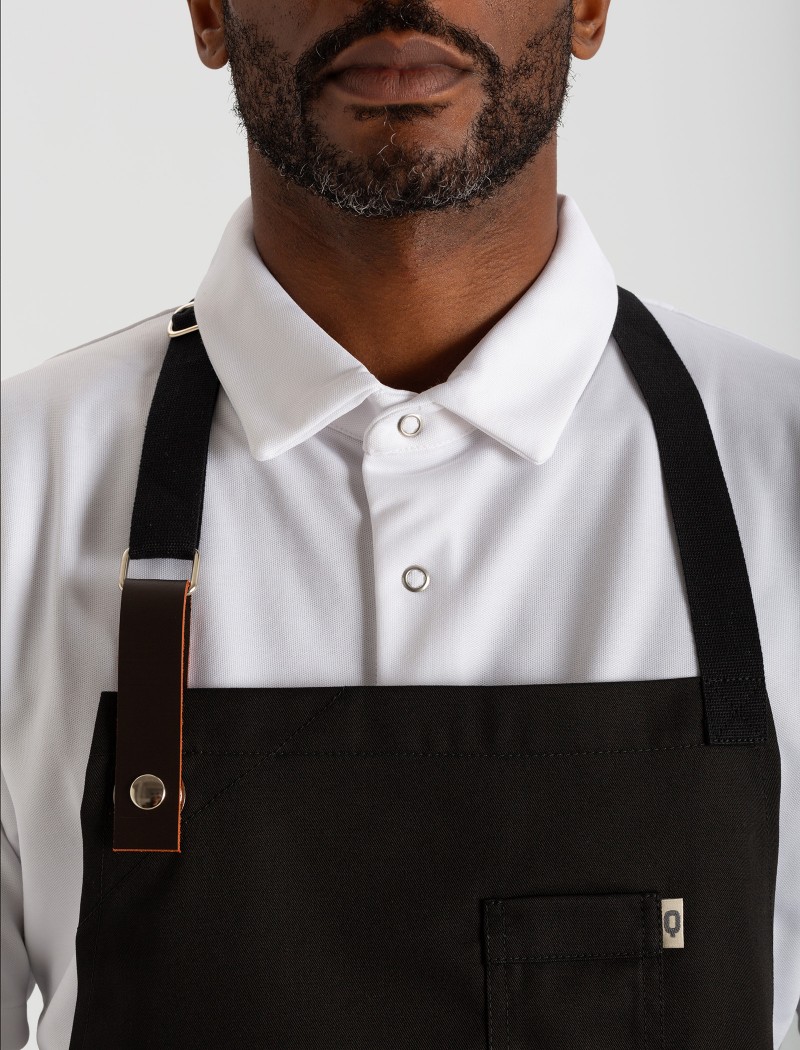 Delantal negro de cocinero Delantal negro cocinero con pieza de cuero