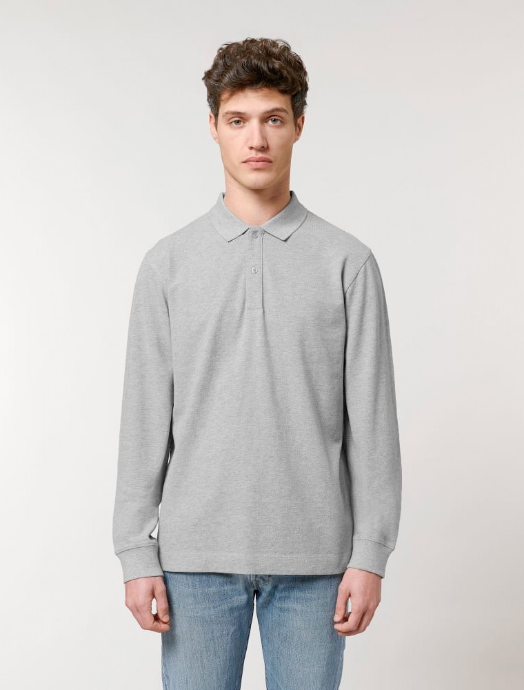 Polo unisex de manga larga gris claro Polo unisex de manga larga gris claro