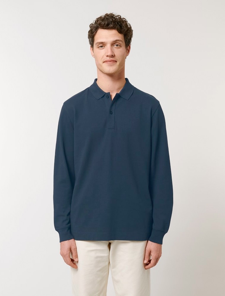 Polo de manga larga azul marino Polo de mujer azul celeste espalda