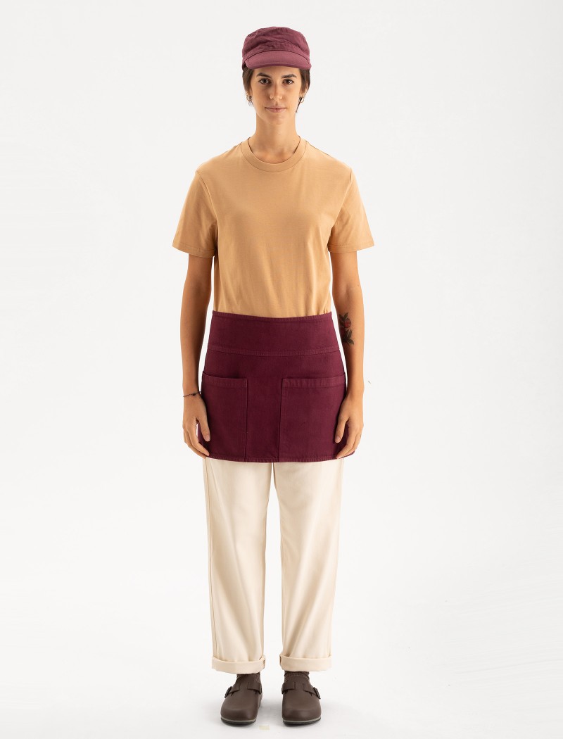 Delantal cafeterías de especialidad granate Delantal corto para cafeterías granate