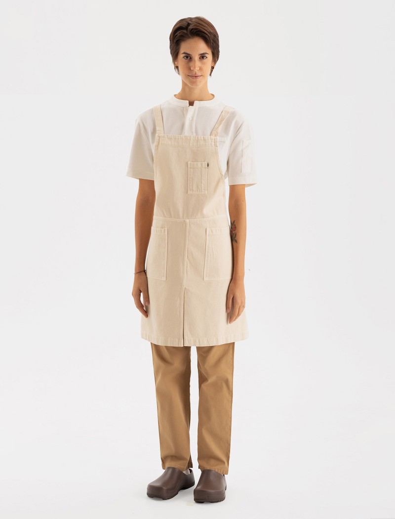 Delantal bakery ecru Delantal bakery ecru de peto con cintas cruzadas